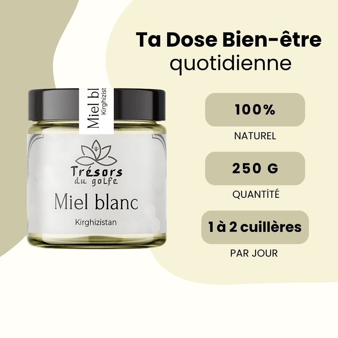 Miel Blanc du Kirghizistan – Miel crémeux – 250g trésors du golfe