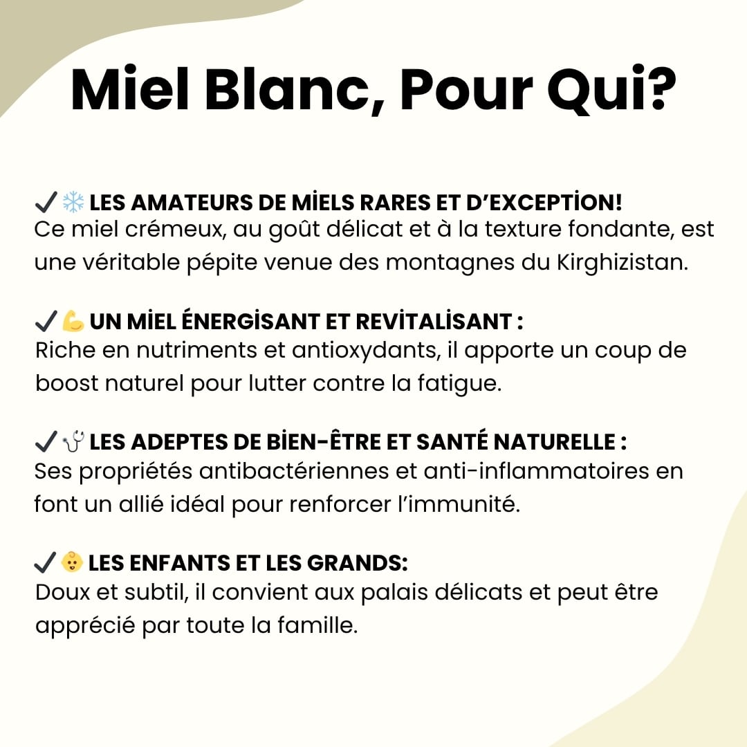 Miel Blanc du Kirghizistan – Miel crémeux – 250g trésors du golfe